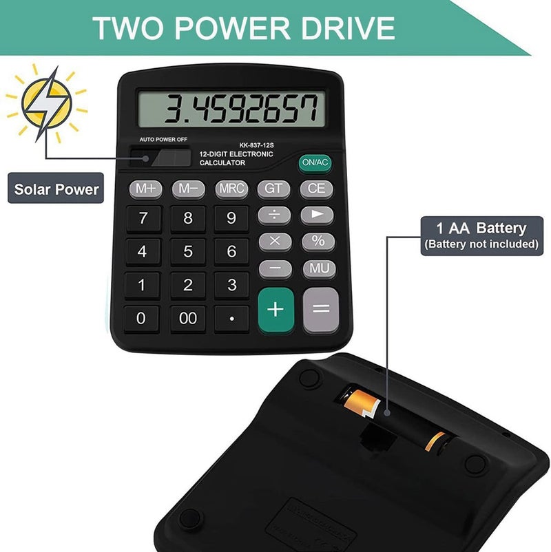 PUNGLTD Office Desk Calculator - Dual Power Simple Financial Calculator with Big Button Large Display for Office, Home & School (Black) - Image 4